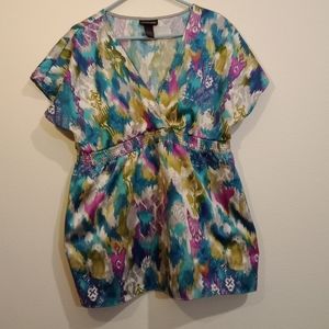 Lane Bryant very colorful surplice neck short sleeve shirt size 14/16W